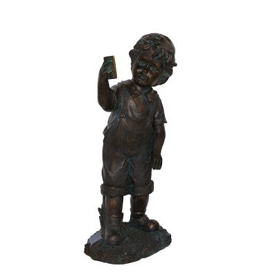  Northlight 18" Black & Bronze Boy With Cell Phone Solar Powered Outdoor Garden Statue