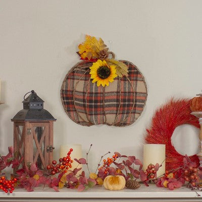  Northlight 14" Orange And Brown Plaid Fall Harvest Pumpkin Wall Decor
