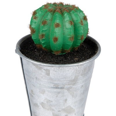  Northlight 3.5" Tropical Cactus In Tin Pot Artificial Potted Plant - Green/Silver
