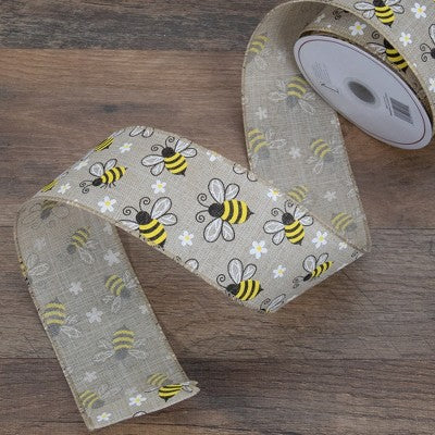  Northlight Natural Burlap Bumblebee Design Wired Spring Craft Ribbon 2.5" X 10 Yards