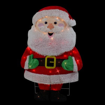  Northlight Lighted 2D Chenille Santa Outdoor Christmas Decoration - 32" - Warm White Lights