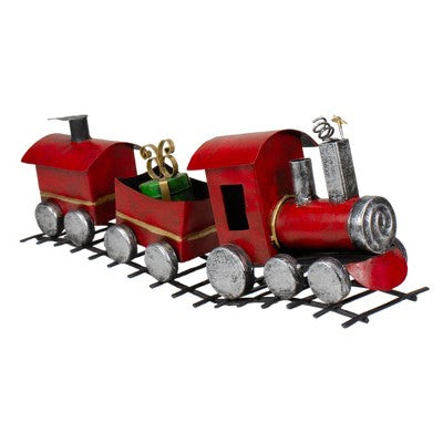  Northlight Triple Car Metal Train Christmas Decoration - 15" - Red And Silver