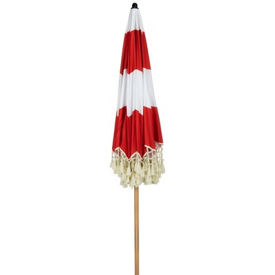  Northlight Striped Outdoor Macrame Boho Beach Market Umbrella With Tiltt- 6.5' - Red And White