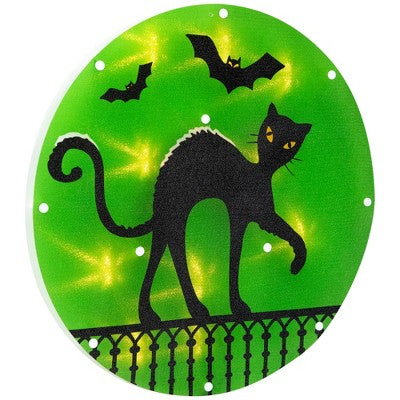  Northlight Lighted Black Cat With Bats Halloween Window Decoration - 13.75"