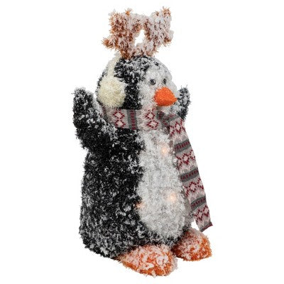  Northlight 22" Lighted Snowy Penguin In Antler Hat Outdoor Christmas Decoration