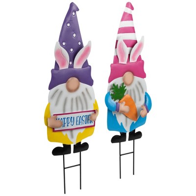  Northlight Happy Easter Gnomes Outdoor Garden Stakes - 27" - Set Of 2
