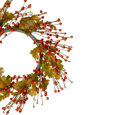  Northlight Orange Berries And Yellow Leaves Fall Harvest Artificial Wreath, 22"